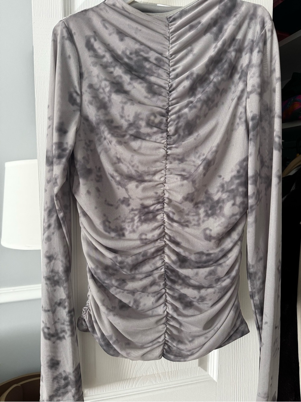Noisy May Gray Tie-Dye Ruched Long Sleeve Top